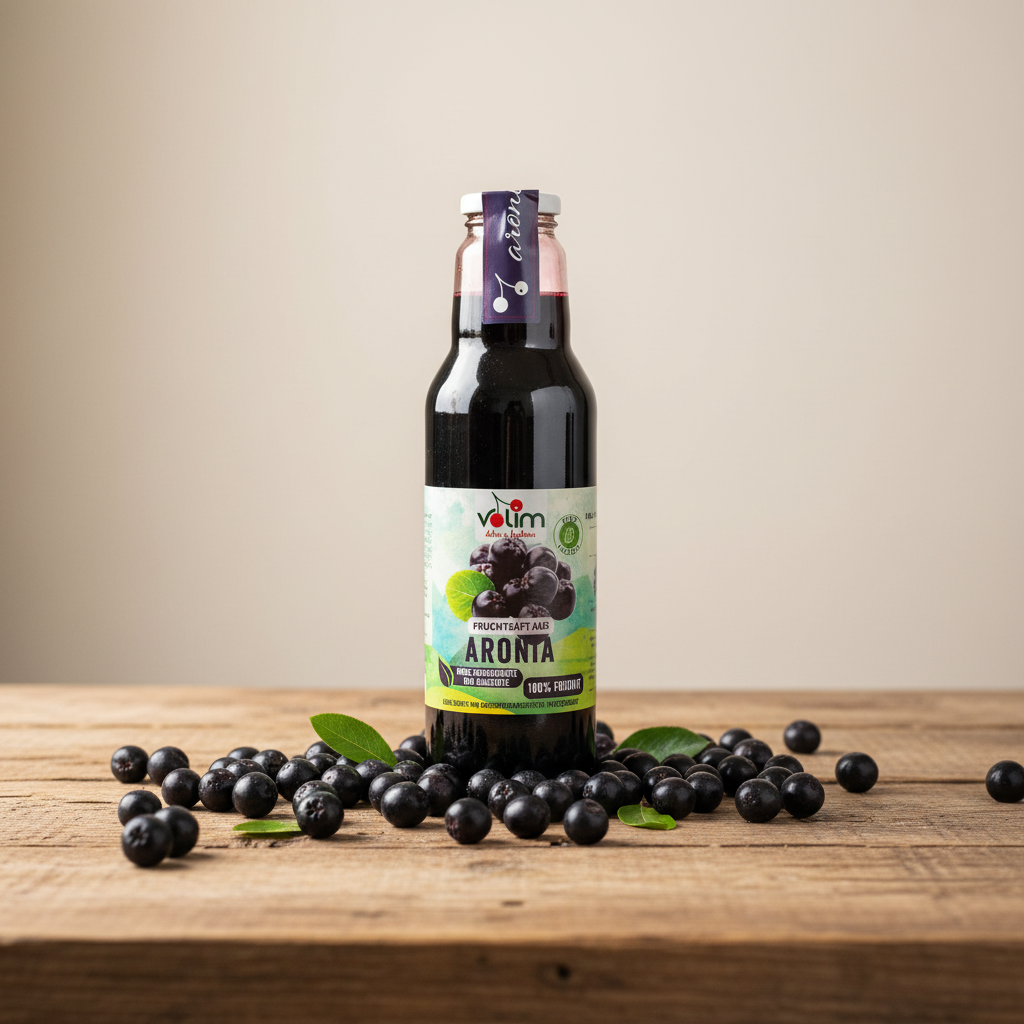 Aronia Saft Lifestyle mit echter Flasche